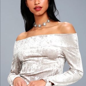 Lulus Happy-Go-Lovely Grey Velvet Off-the-Shoulder Top